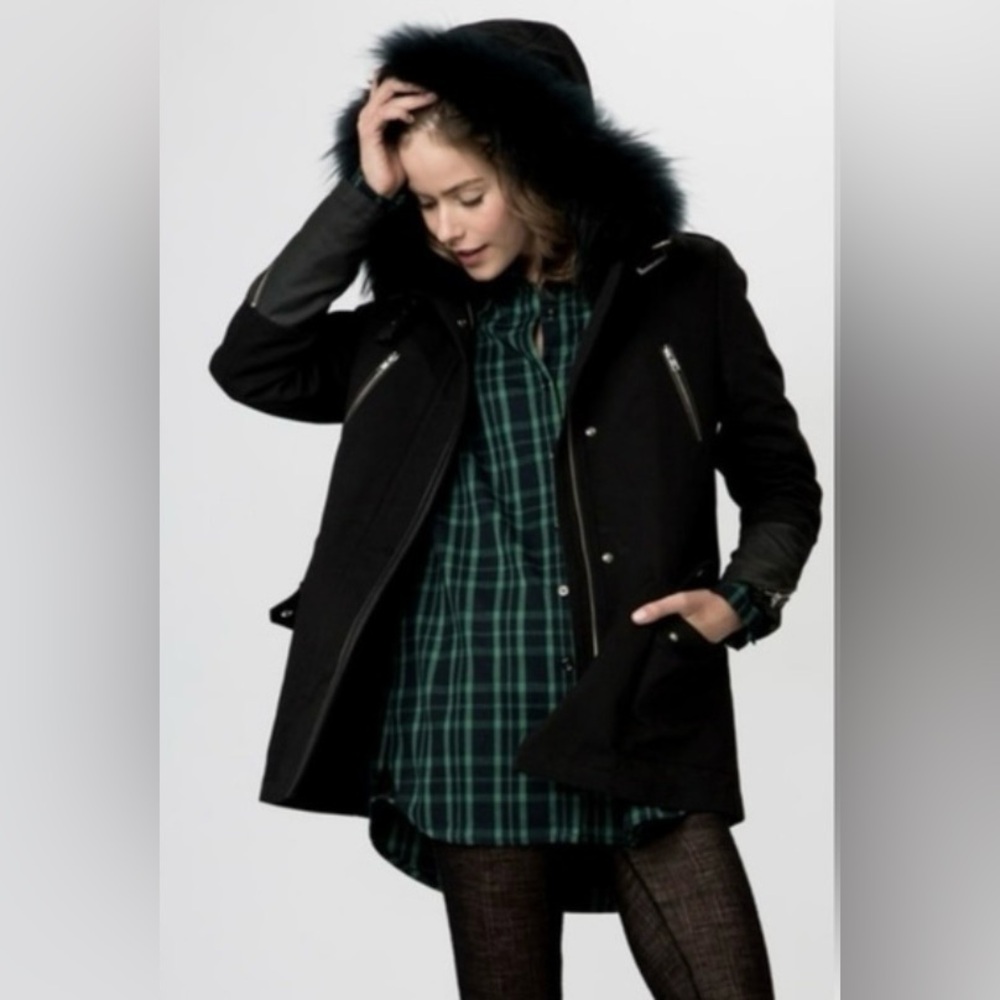 Maje Gafety Faux Fur Parka Black Hooded Coat size 36 Small